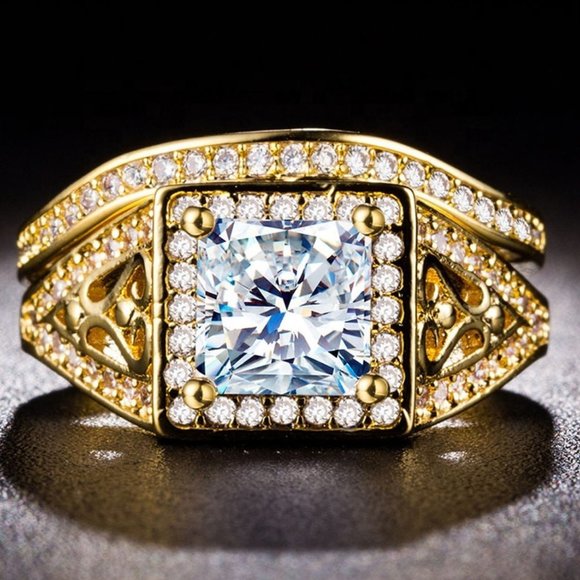 💎 Attractive 18K Gold Plated CZ Wedding Couple Ring, FB16FA1032 - Picture 3 of 4